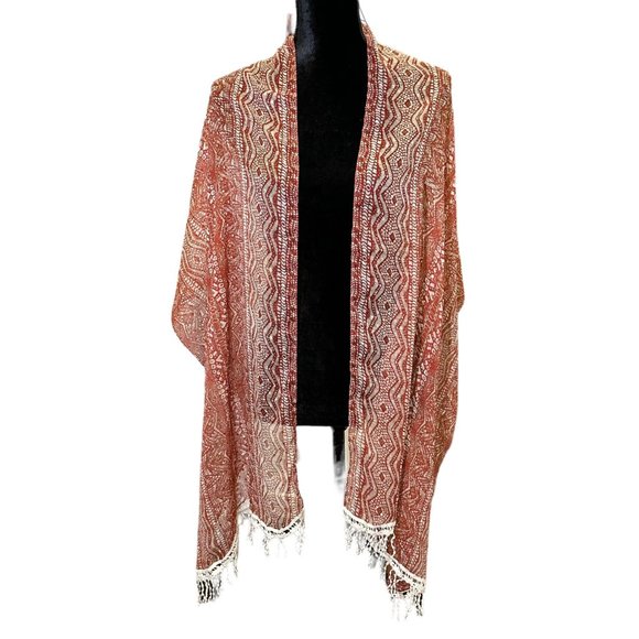 Unbranded Scarf Womens Long Rectangle Brown Aztec Semi Sheer Lightweight - Picture 3 of 11